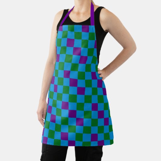 Blue Green Purple Checkered Pattern Design  エプロン (インサイチュ)