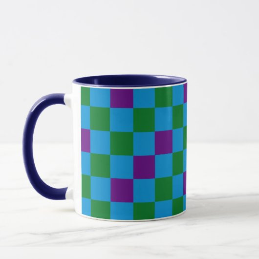 Blue Green Purple Checkered Pattern Design  マグカップ (左)