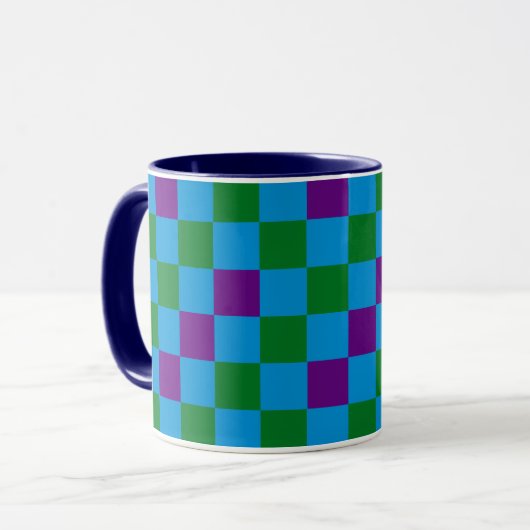 Blue Green Purple Checkered Pattern Design  マグカップ (正面左)