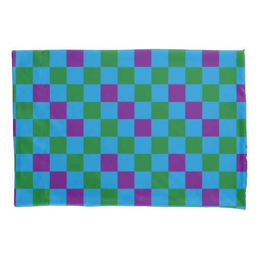 Blue Green Purple Checkered Pattern Design  枕カバー (正面)
