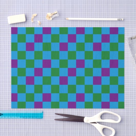 Blue Green Purple Checkered Pattern Design  薄葉紙 (クラフト)