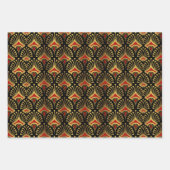 Blue, Green Red Art Deco Pattern On Black ラッピングペーパーシート (正面3)