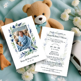 Blue & Green Shades Floral Frame Naming Ceremony 招待状