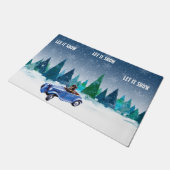 Blue Green Snowy Dachshund  ドアマット (アングル)