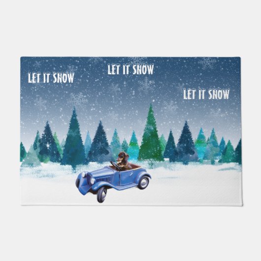 Blue Green Snowy Dachshund  ドアマット (正面)