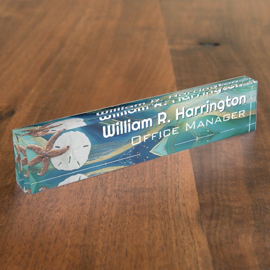 Blue Green Starfish Sand Dollar  デスクネームプレート (側面)