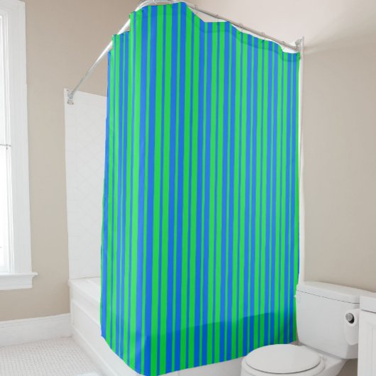 Blue Green Stylish Stripes Pattern Design  シャワーカーテン