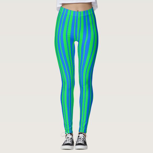 Blue Green Stylish Stripes Pattern Design  レギンス (正面)