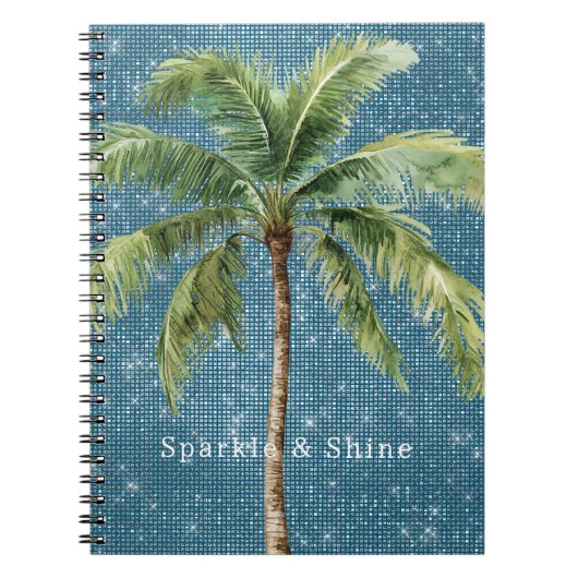 Blue Green Tropical Palm Tree Sparkle  ノートブック (正面)