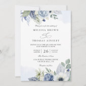 Blue Green Watercolor Elegant QR Code Wedding 招待状 (正面)