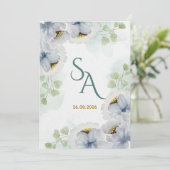 Blue Green Watercolor Floral Wedding Invitation El 招待状 (スタンド正面)