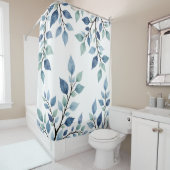 Blue Green Watercolor Leaves Botanical Design 376 シャワーカーテン (インサイチュ)