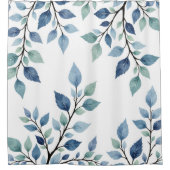 Blue Green Watercolor Leaves Botanical Design 376 シャワーカーテン (正面)