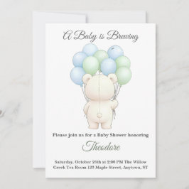 Blue & Green Watercolor Teddy Bear Baby Shower