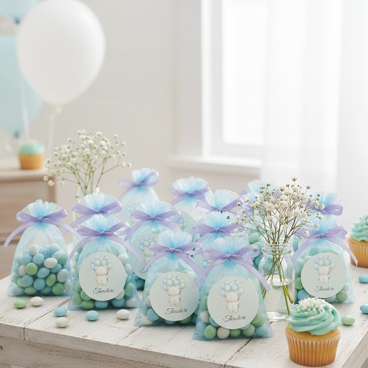 Blue & Green Watercolor Teddy Bear Baby Shower ラウンドシール