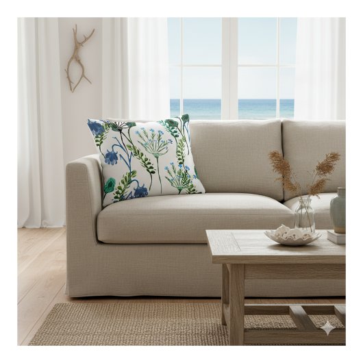 Blue Green Watercolor Wildflower  クッション