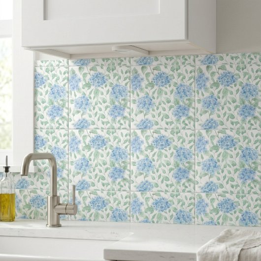 Blue Green Watercolor Wildflower タイル