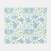 Blue Green Watercolor Wildflower フリースブランケット (正面(横))