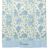 Blue Green Watercolor Wildflower Monogram シャワーカーテン (正面)