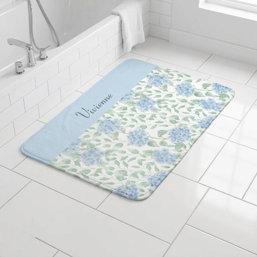 Blue Green Watercolor Wildflower Monogram バスマット