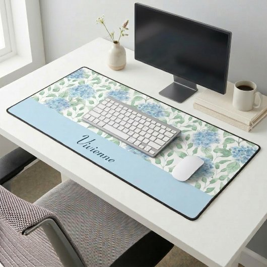 Blue Green Watercolor Wildflower Monogram Name デスクマット