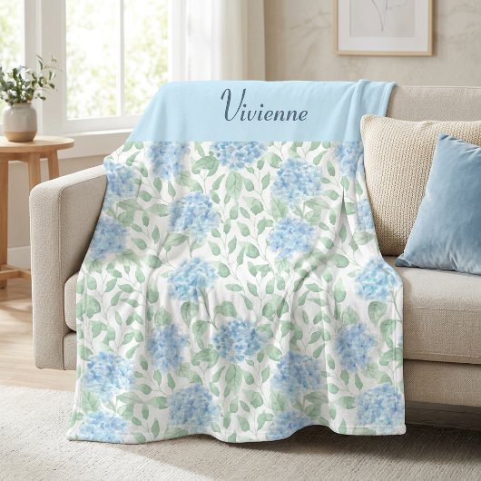 Blue Green Watercolor Wildflower Name フリースブランケット