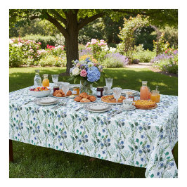 Blue Green Watercolor Wildflower Tablecloth テーブルクロス