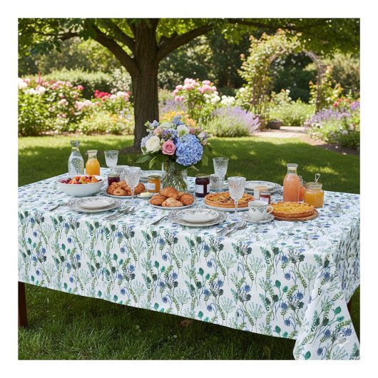 Blue Green Watercolor Wildflower Tablecloth テーブルクロス