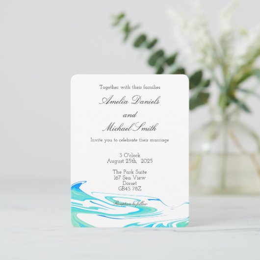 Blue & Green Wave  Wedding Invitation 招待状 (スタンド正面)