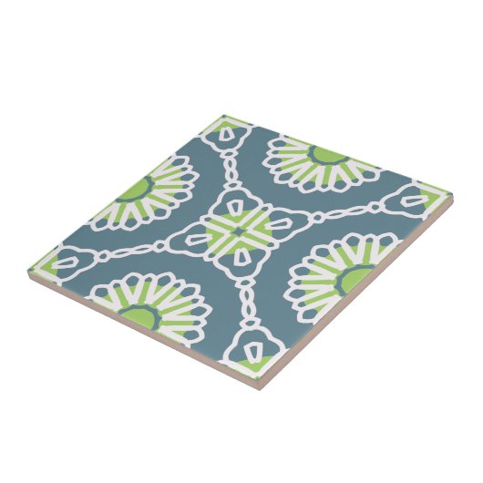 Blue Green White Moroccan Mosaic Geometric Pattern タイル (側面)