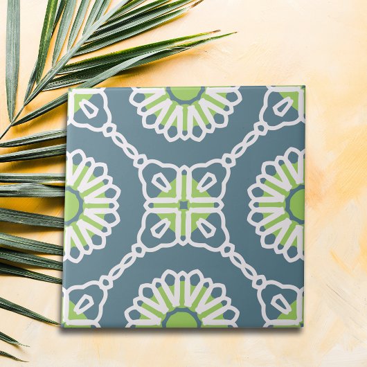 Blue Green White Moroccan Mosaic Geometric Pattern タイル