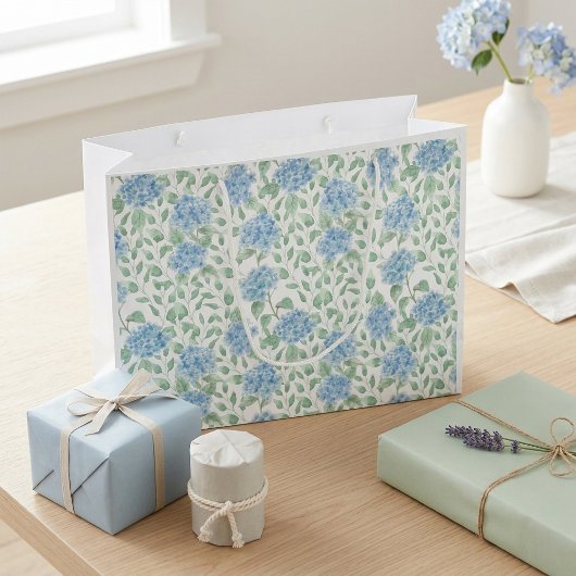 Blue Green Wildflower Watercolor ラージペーパーバッグ