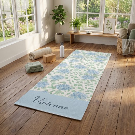 Blue Green Wildflower Watercolor Custom Name ヨガマット