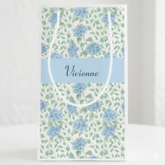Blue Green Wildflower Watercolor Monogram スモールペーパーバッグ