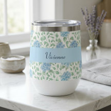 Blue Green Wildflower Watercolor Monogram Name