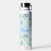 Blue Green Wildflower Watercolor Monogram Name ウォーターボトル (背面)