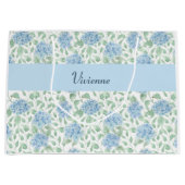 Blue Green Wildflower Watercolor Monogram Name ラージペーパーバッグ (正面)
