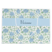 Blue Green Wildflower Watercolor Monogram Name ラージペーパーバッグ (裏面)