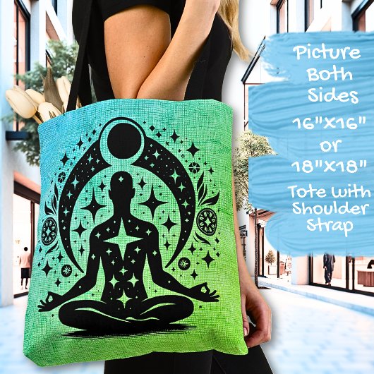 Blue Green Yoga Meditation Design on a  トートバッグ