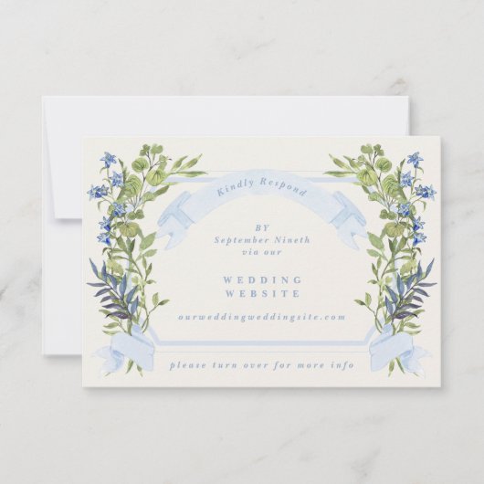 blue greenery crest website QR CODE wedding RSVP 招待状 (正面)