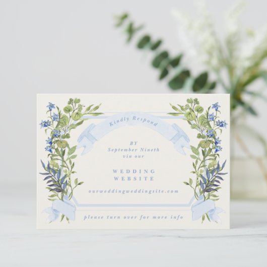 blue greenery crest website QR CODE wedding RSVP 招待状 (スタンド正面)