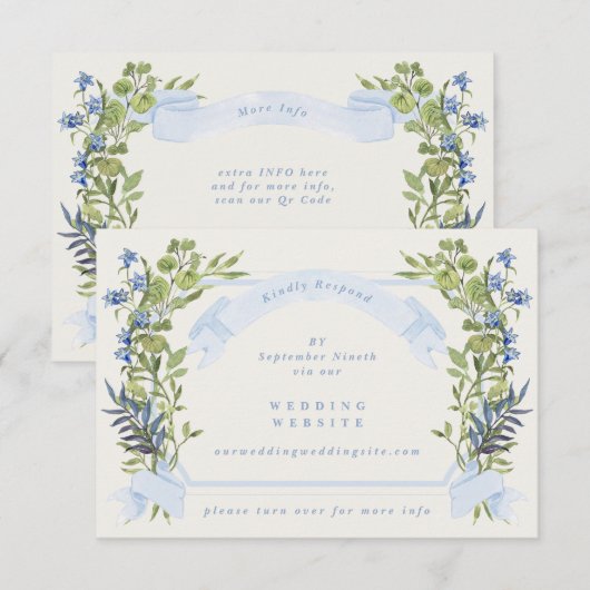blue greenery crest website QR CODE wedding RSVP 招待状 (正面/裏面)