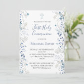  blue greenery watercolor First Communion boy 招待状 (スタンド正面)