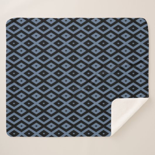 Blue grey and black diamond pattern シェルパブランケット (正面(横))