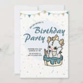 Blue Grey Baby Dragon Birthday Invitation 招待状 (正面)