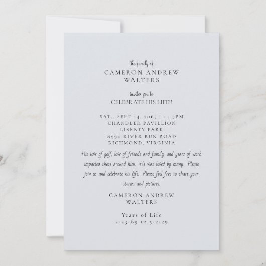 Blue Grey Photo Celebration of Life 招待状 (正面)