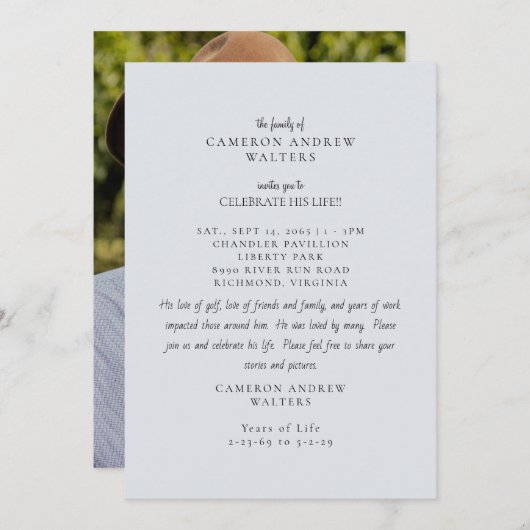 Blue Grey Photo Celebration of Life 招待状 (正面/裏面)
