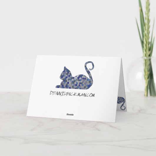 Blue Grey Relaxed Mosaic Cat Greeting Cards カード (裏面)