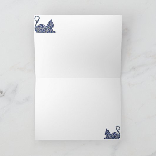 Blue Grey Relaxed Mosaic Cat Greeting Cards カード (内部)