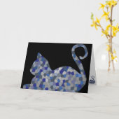 Blue Grey Relaxed Mosaic Cat Greeting Cards カード (黄色い花)